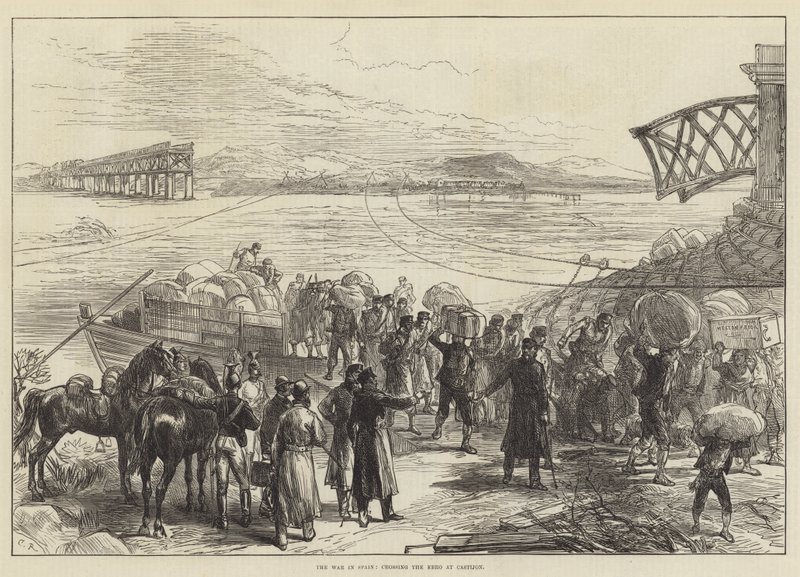A guerra na Espanha, cruzando o Ebro em Castijon de Sir John Charles Robinson