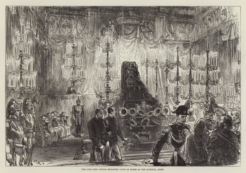 O falecido rei Victor Emmanuel deitado no estado no Quirinal, Roma de Sir John Charles Robinson