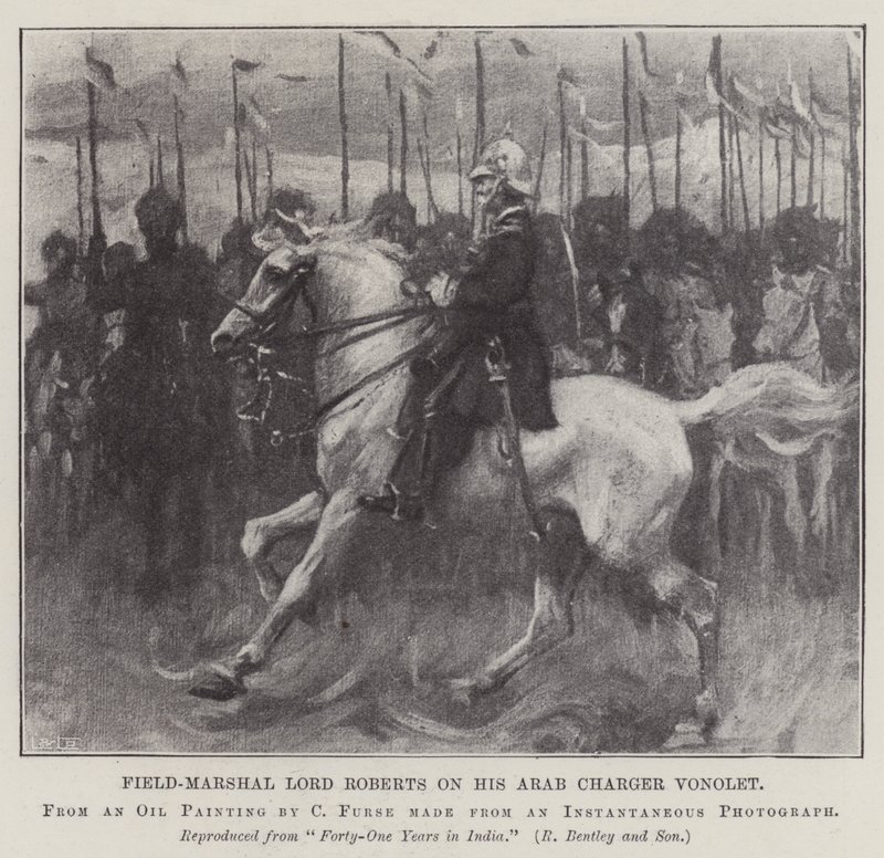 Marechal-de-campo Lord Roberts no seu Árabe Charger Vonolet de Charles Wellington Furse