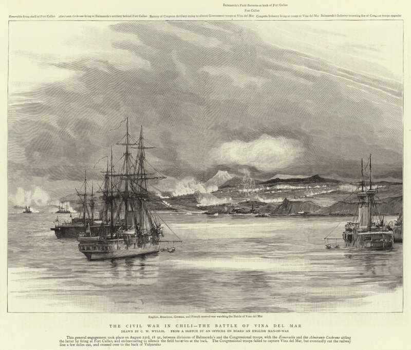 A Guerra Civil no Chile, a Batalha de Viña del Mar de Charles William Wyllie
