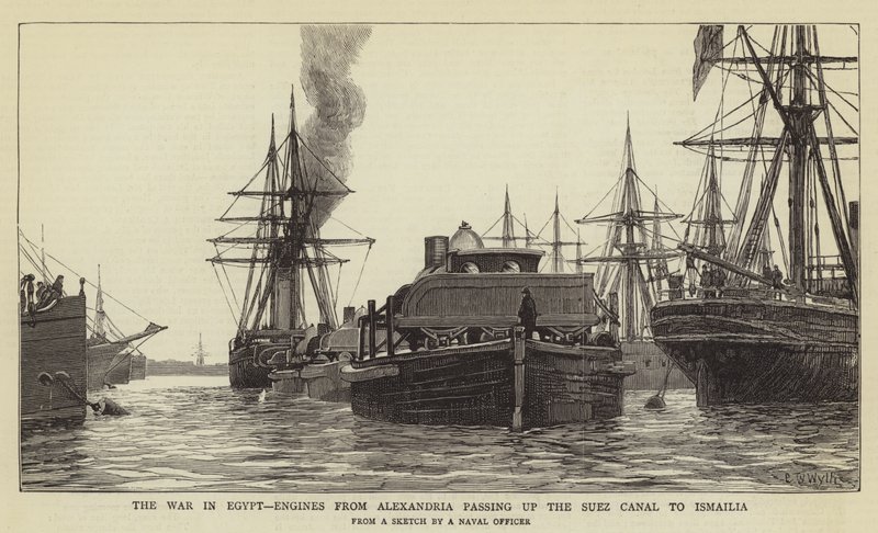 A guerra no Egito, motores de Alexandria passando pelo Canal de Suez até Ismailia de Charles William Wyllie