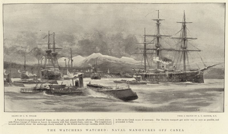 O observador assistiu, Naval Manobras off Canea de Charles William Wyllie