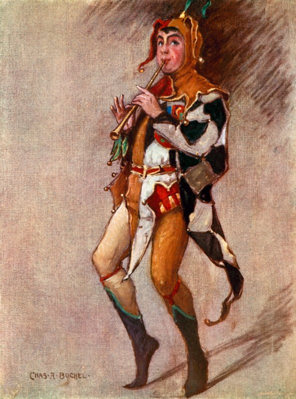Décima segunda noite: Feste, The Clown, Mr Courtice Pounds (lito colorido) de Charles A. Buchel
