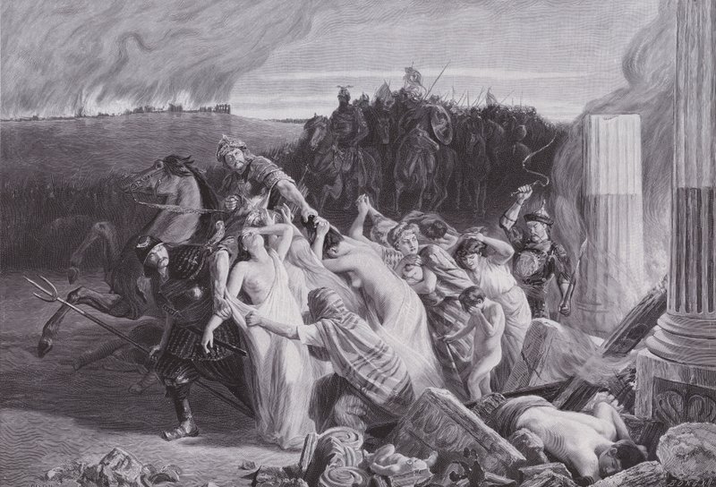Gauleses raptados pelos hunos (litho) de Charles Alexandre Coessin de la Fosse