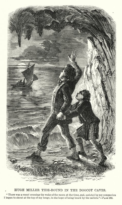 Hugh Miller encadernado nas Cavernas Doocot (gravação) de Charles Altamont Doyle