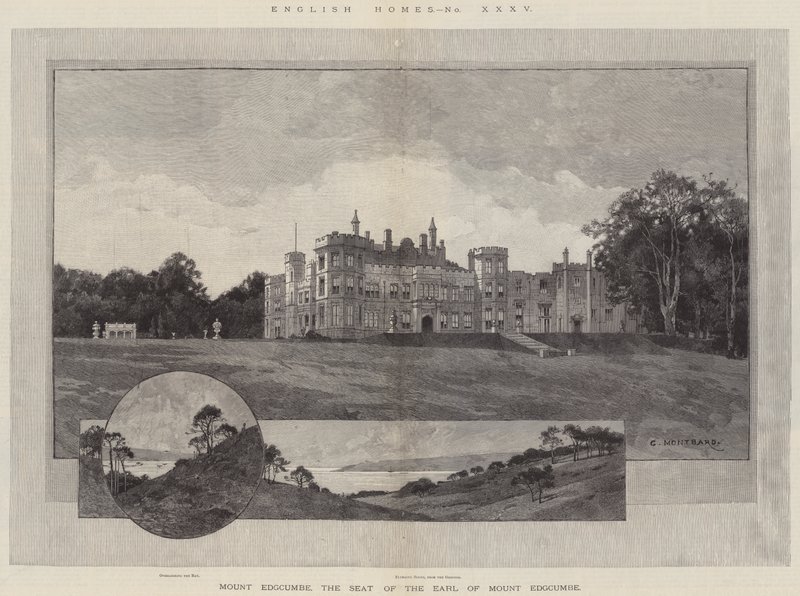 Casas inglesas, monte Edgcumbe, o assento do conde do monte Edgcumbe de Charles Auguste Loye