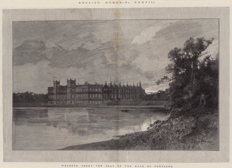 Casas inglesas, abadia de Welbeck, o assento do duque de Portland de Charles Auguste Loye