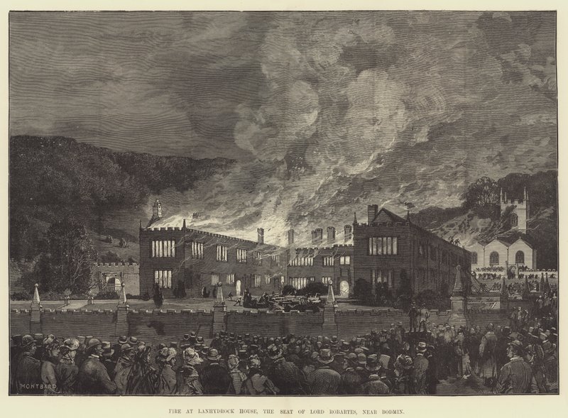 Incêndio na Lanhydrock House, a sede do Lord Robartes, perto de Bodmin de Charles Auguste Loye