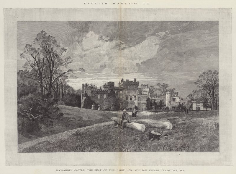 Castelo de Hawarden, a sede do honorável William Ewart Gladstone, MP de Charles Auguste Loye
