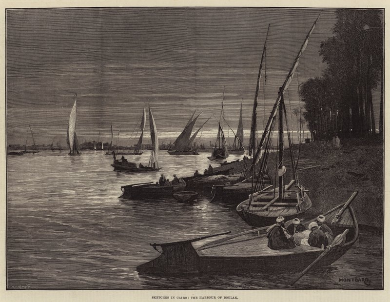 Esboços no Cairo, o porto de Boulak de Charles Auguste Loye
