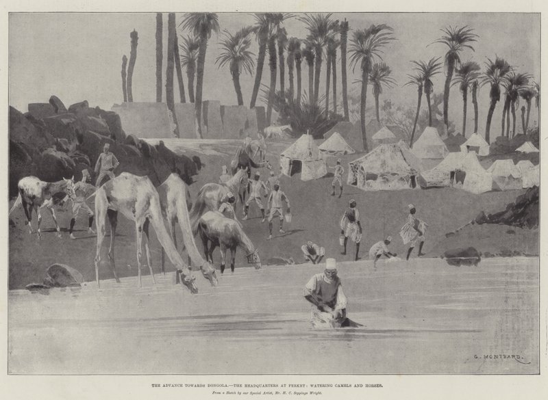 O avanço em direção a Dongola, a sede em Ferket, regando camelos e cavalos de Charles Auguste Loye