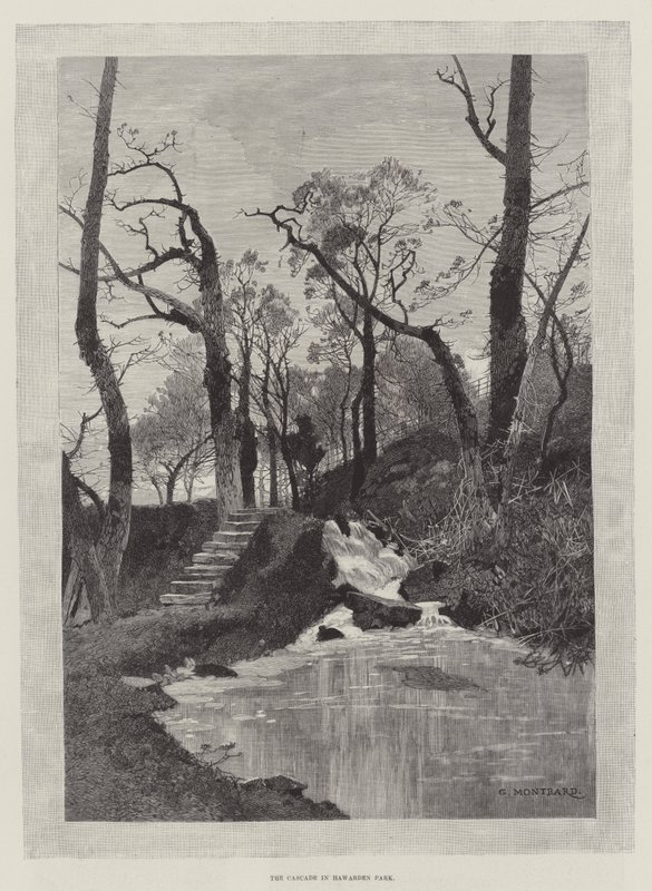 A cascata no parque de Hawarden de Charles Auguste Loye