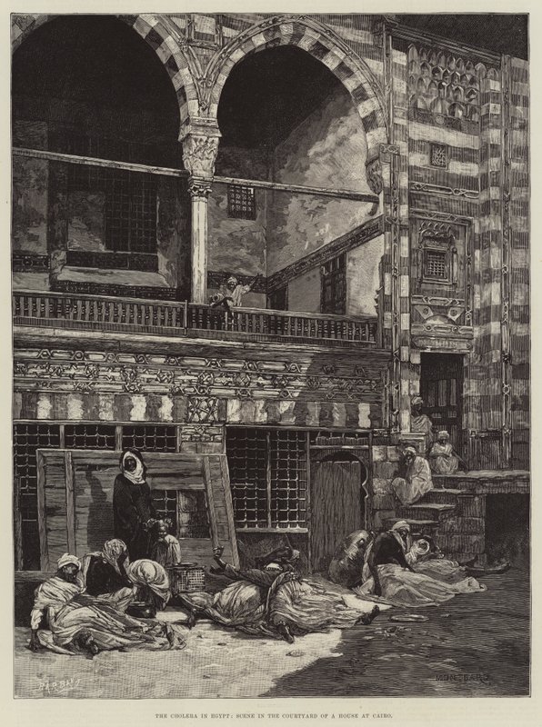 A cólera no Egito, cena no pátio de uma casa no Cairo de Charles Auguste Loye