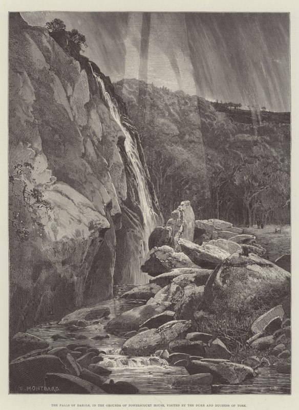 As quedas de Dargle, nas terras da casa de Powerscourt, visitadas pelo duque e pela duquesa de York de Charles Auguste Loye