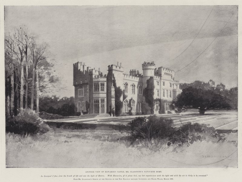 A Vida de William Ewart Gladstone, outra Visão do Castelo de Hawarden, a Casa Favorita de Gladstone de Charles Auguste Loye
