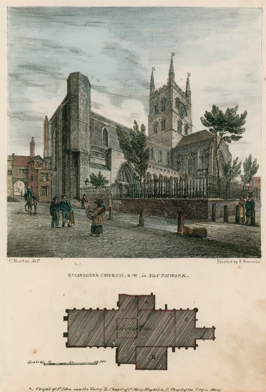 Igreja do St Saviour, Southwark, Surrey, vista noroeste de Charles Burton