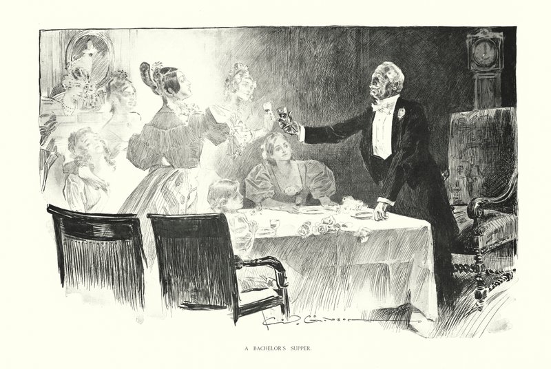 A ceia de um solteiro (litografia) de Charles Dana Gibson