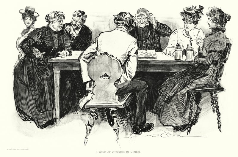 Um jogo de damas em Munique (litografia) de Charles Dana Gibson