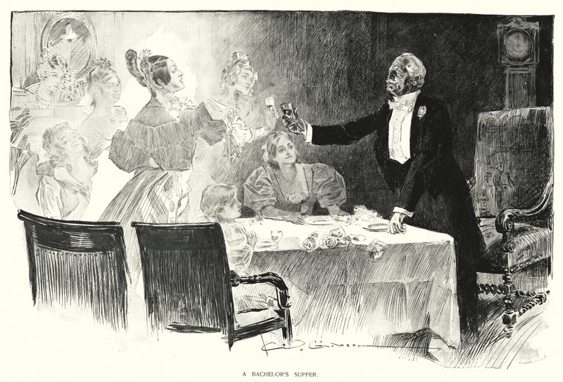 Um jantar de solteiro (litho) de Charles Dana Gibson