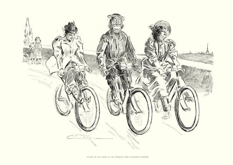 Gullem, a conselho do seu médico, faz exercício ao ar livre (litografia) de Charles Dana Gibson