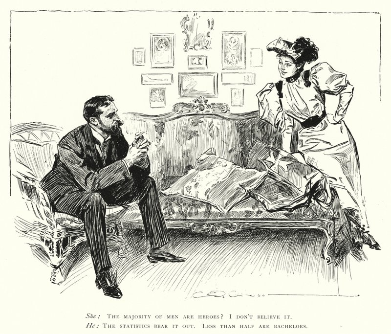 Os homens são heróis - menos da metade são bacharéis (litho) de Charles Dana Gibson