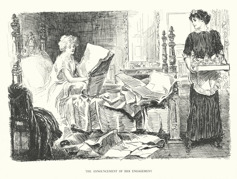 O anúncio do seu noivado (litografia) de Charles Dana Gibson