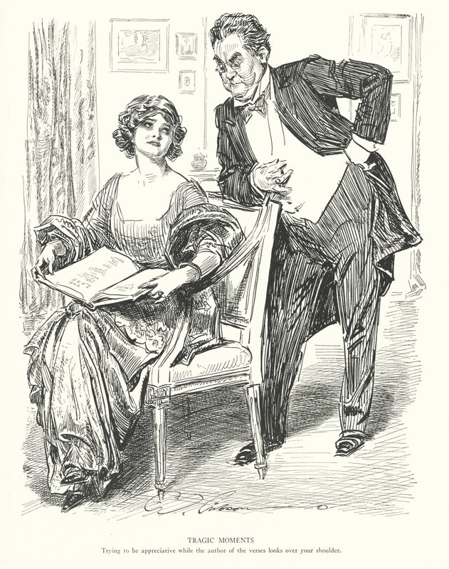 Tragic Moments, Tentar ser grato enquanto o autor dos versos olha por cima do ombro (litografia) de Charles Dana Gibson