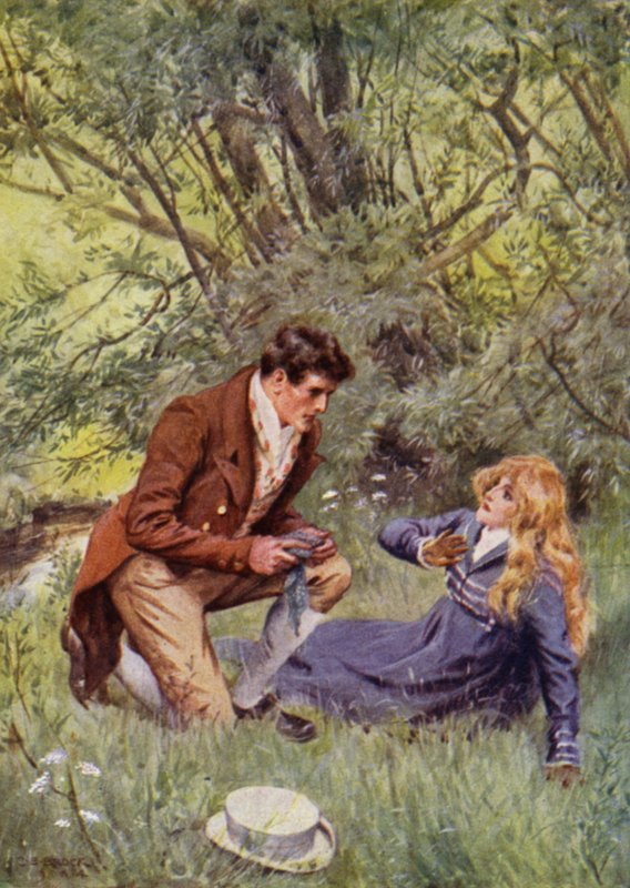 Ilustração para The Amateur Gentleman por Jeffery Farnol (lito colorido) de Charles Edmund (after) Brock