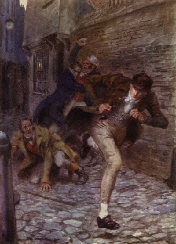 Ilustração para The Amateur Gentleman de Jeffery Farnol (cor litho) de Charles Edmund (after) Brock