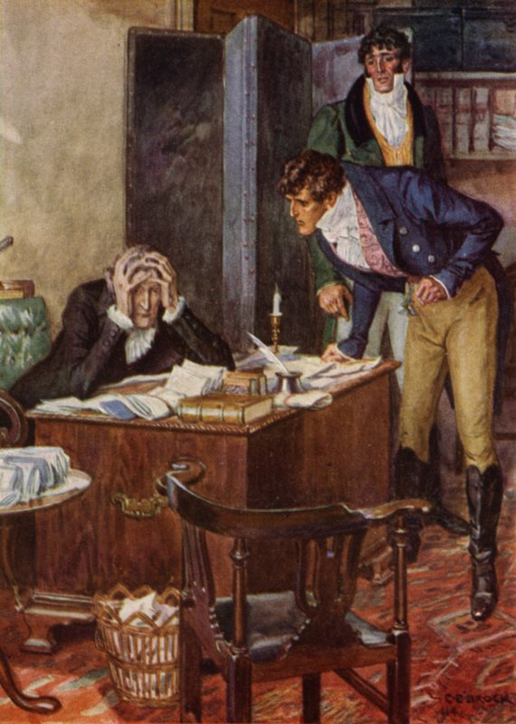 Ilustração para The Amateur Gentleman de Jeffery Farnol (cor litho) de Charles Edmund (after) Brock
