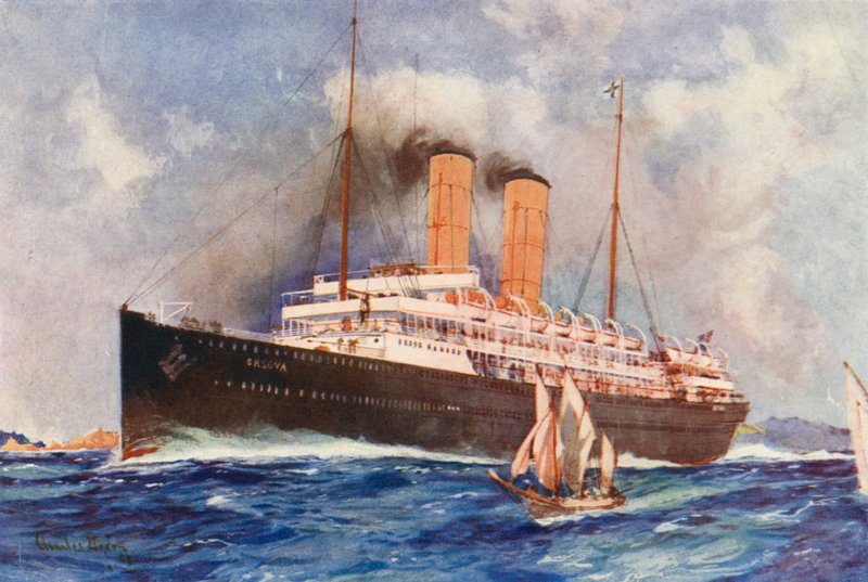 Navio de linha do Oriente SS Orsova (litografia a cores) de Charles Edmund (after) Brock