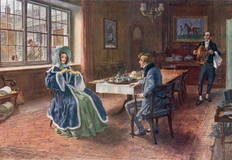 Great Expectations, Pip entretém Estella para tomar chá no Cross Keys em Wood Street, Cheapside de Charles Edmund Brock