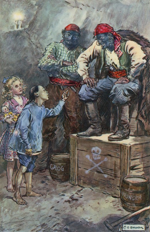 Ilustração para a Rainha da Ilha Pirata por Bret Harte de Charles Edmund Brock