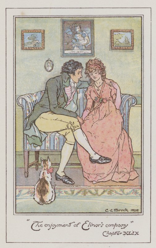 Ilustração para Sentido e Sensibilidade por Jane Austen (cor litho) de Charles Edmund Brock