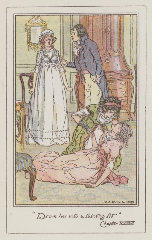 Ilustração para Sentido e Sensibilidade por Jane Austen (cor litho) de Charles Edmund Brock