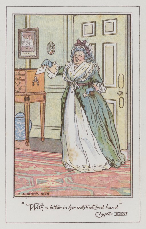 Ilustração para Sentido e Sensibilidade por Jane Austen (cor litho) de Charles Edmund Brock