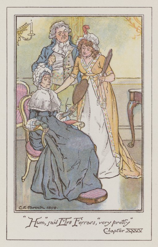 Ilustração para Sentido e Sensibilidade por Jane Austen (cor litho) de Charles Edmund Brock