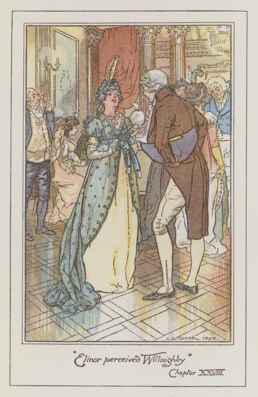 Ilustração para Sentido e Sensibilidade por Jane Austen (cor litho) de Charles Edmund Brock