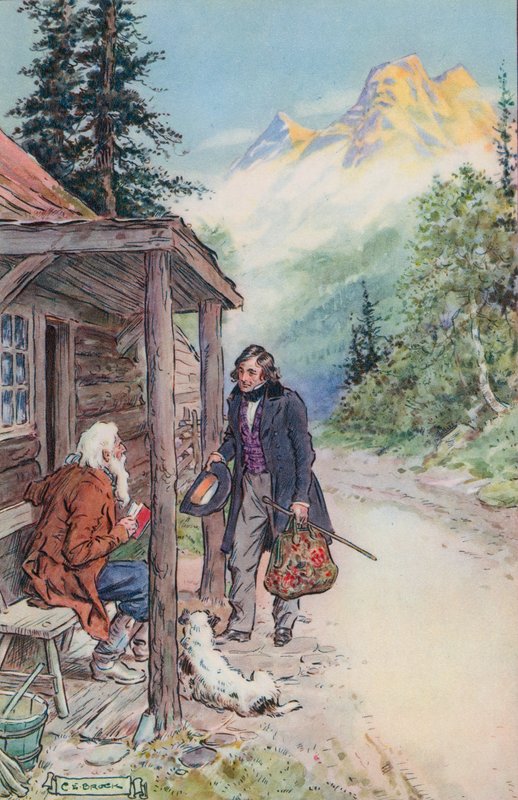 Ilustração para The Great Stone Face por Nathaniel Hawthorne de Charles Edmund Brock