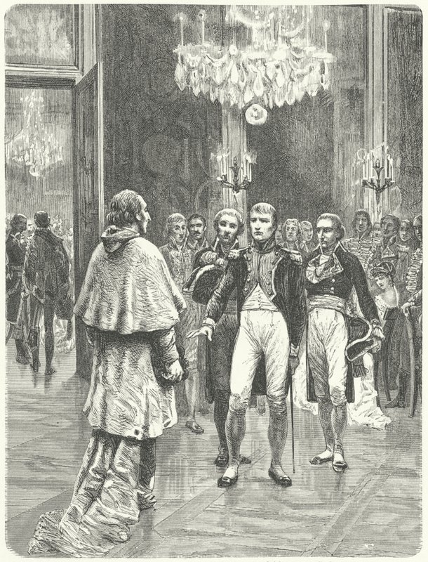 Napoleão recebe o Cardeal Ercole Consalvi no Palácio Tuileries, Paris de Charles Edouard Delort