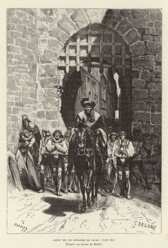 Sortie des six Bourgeois de Calais. Os seis Burgueses de Calais deixando a cidade. de Charles Edouard Delort