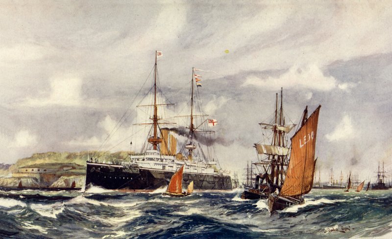 HMS Formidable em Plymouth Sound de Charles Edward Dixon