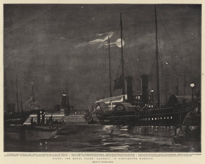 Noite, o Royal Yacht Alberta no porto de Portsmouth de Charles Edward Dixon