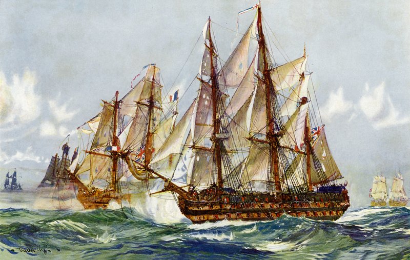 Tomando o Trouin Duguay (Implacável) depois de Trafalgar, 1805 de Charles Edward Dixon