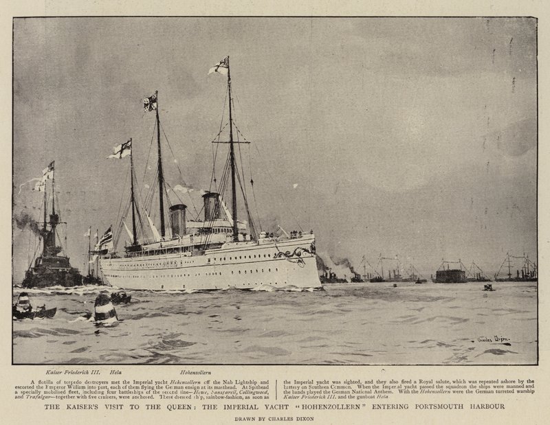 A Visita do Kaiser à Rainha, o Iate Imperial Hohenzollern entrando no Porto de Portsmouth de Charles Edward Dixon