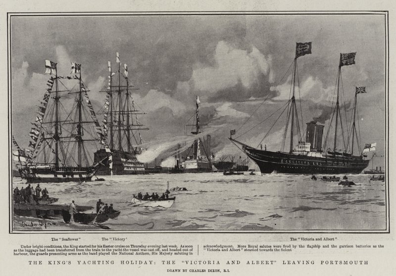 Férias de iate do rei, o Victoria e Albert deixando Portsmouth de Charles Edward Dixon