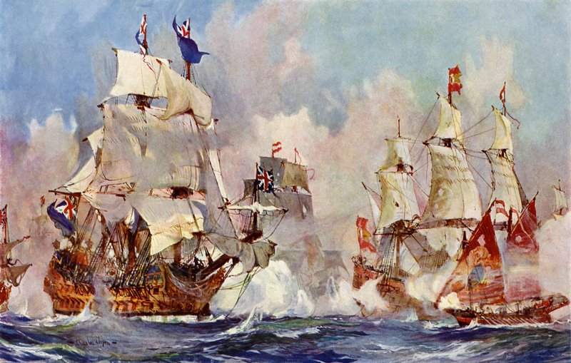 O Príncipe George na Batalha de Málaga, 1704 de Charles Edward Dixon