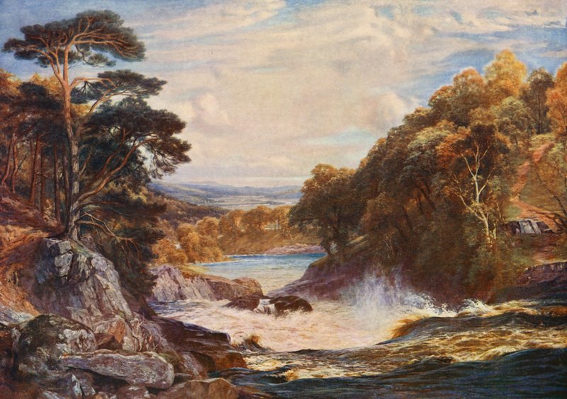 Quedas de Tummel (litografia a cores) de Charles Edward Johnson