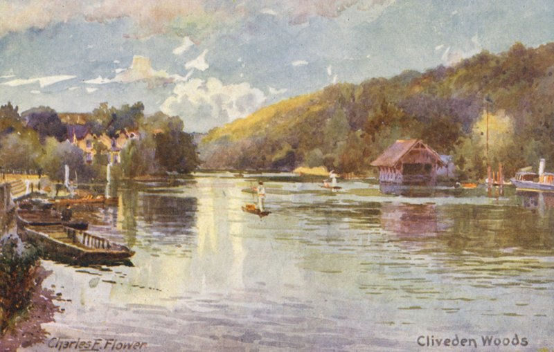 Rio Tamisa: Cliveden Woods (litografia a cores) de Charles Edwin Flower