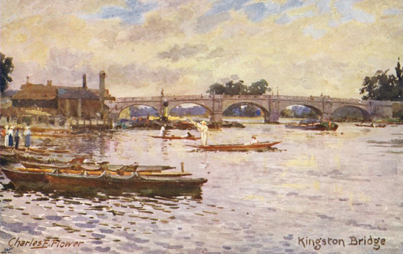 Rio Tamisa: Ponte de Kingston (litografia a cores) de Charles Edwin Flower